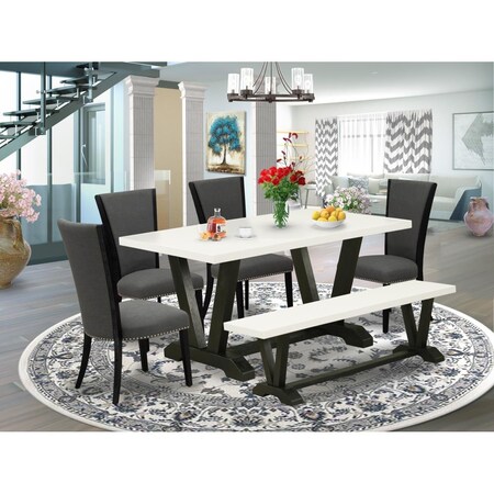 East West Furniture 6 Piece V-Style Mid Century Dining Set - Black V626VE650-6